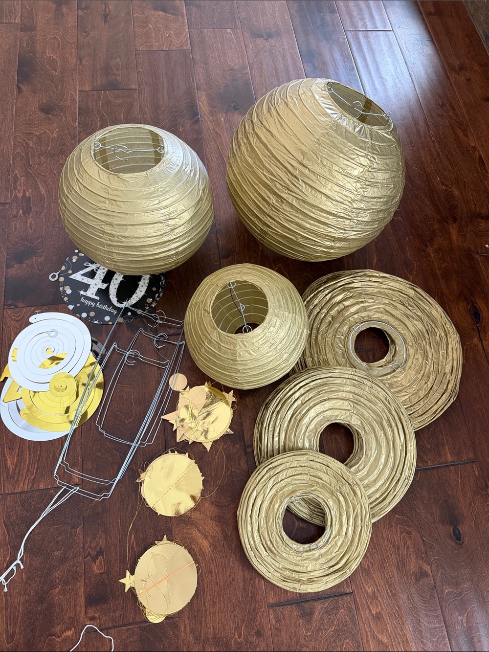 Gold Paper Lantern Set - Decorative Hanging Home Accent